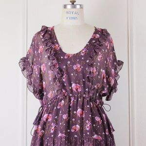 Ulla Johnson SILK semi-sheer floral ruffle maxi dress - sz 6, small/medium